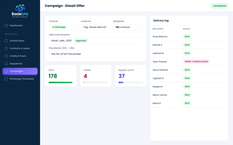Bulk Messaging screen