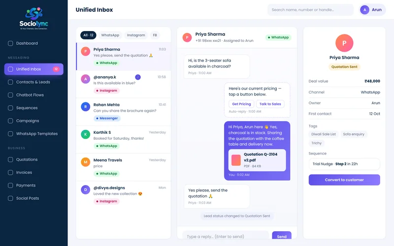 Unified inbox screen