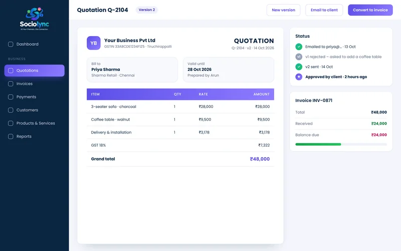Quotation screen
